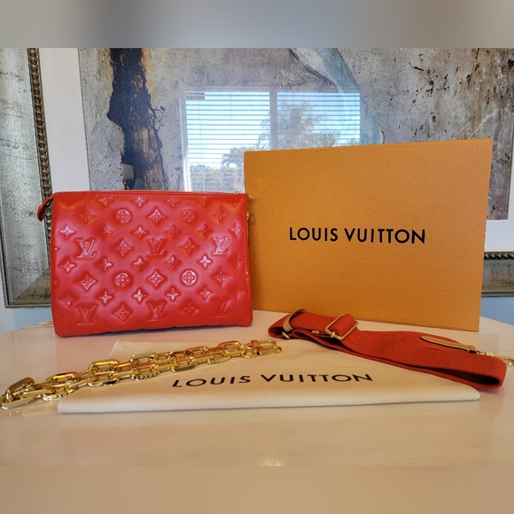 Louis Vuitton Coussin PM Crossbody Shoulder Bag Chain Rare Red Leather - Picture 2 of 13